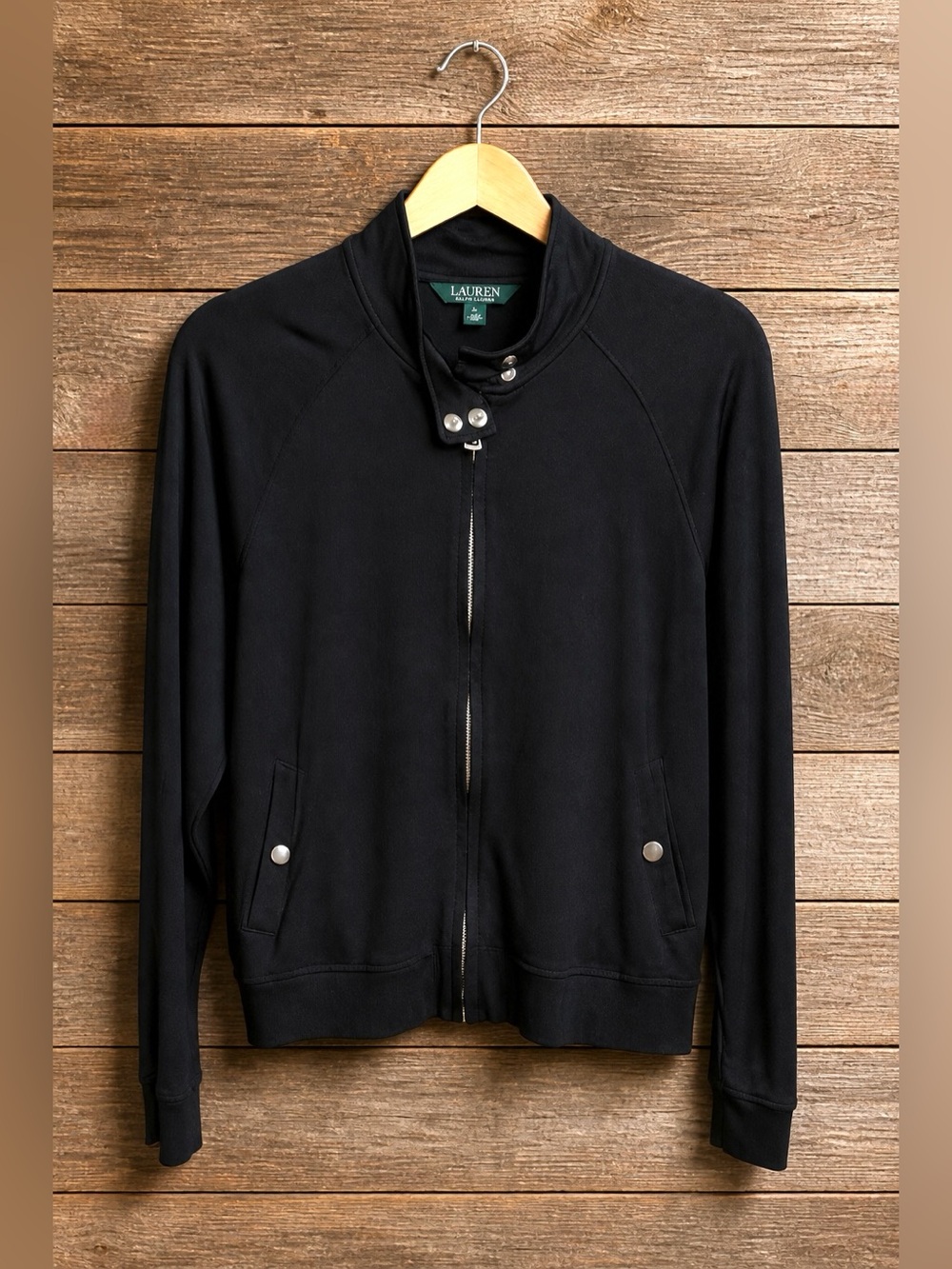 Lauren Ralph Lauren Black Golf Zip-Up Jacket with Snap Collar.